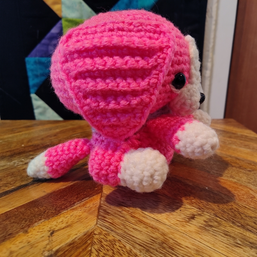 Pink and Cream Crochet Dog Plush - Picture 3 of 4